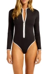 Seafolly Contrast Binding Long Sleeve One-piece Rashguard Swimsuit In Black