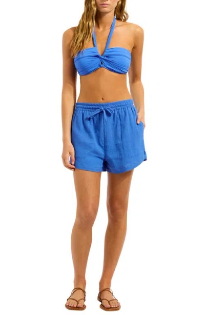 Seafolly Cotton Gauze Cover-up Shorts In Blue