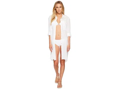 Seafolly Crinkle Twill Beach Shirt In White