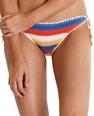 Seafolly Crochet Side Tie Brazilian Bikini Bottom In Sea Caribbean Kool In Multi