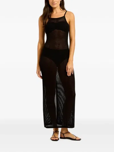 Seafolly Crochet-knit Beach Maxi Dress In Black