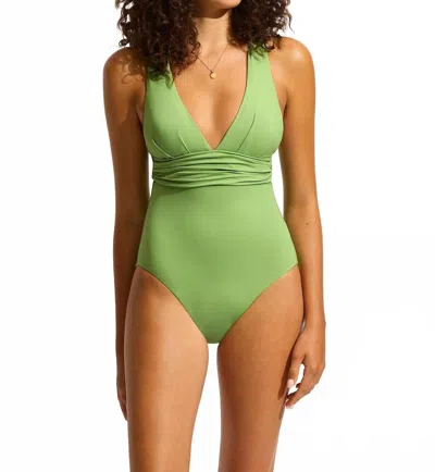 Seafolly Cross Back One Piece Swimsuit In Sage In Multi