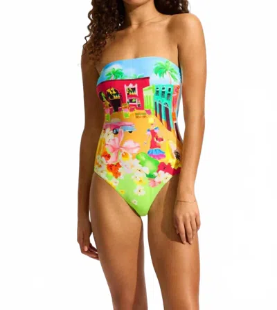 Seafolly Cuba Bandeau One Piece In Turquoise In Multi