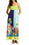Seafolly Cuba Empire Waist Cover-up Maxi Dress In Turquoise