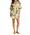 Seafolly Cuba Print Mini Shirt Dress In Turquoise In Multi