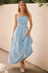 Seafolly Daisy Chain Linen Blend Shirred Maxi Dress In Blue