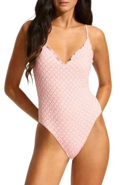 Seafolly Daydreamer Deep V-neck One-piece Swimsuit In Dusty Pink