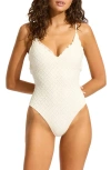 Seafolly Daydreamer Deep V-neck One-piece Swimsuit In Vanilla