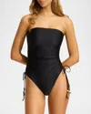 Seafolly Dd Drawstring Bandeau One-piece Swimsuit In Black