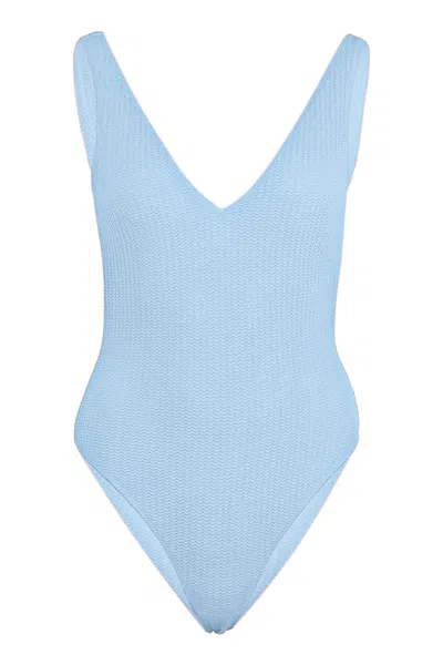 Seafolly Deep V Neck One Piece Cornflower In Blue