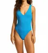 Seafolly Sea Dive Deep V-neck One-piece Swimsuit In Blue