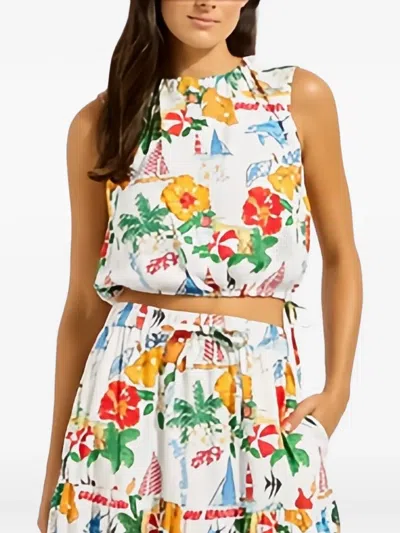 Seafolly Drawcord-waist Printed Blouse In Multi