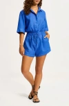 Seafolly Drawstring Waist Cover-up Romper In Azure