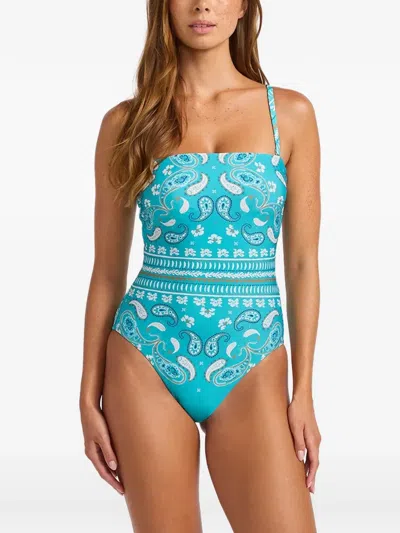 Seafolly Drift Club Paisley-print Bandeau Swimsuit In Blue