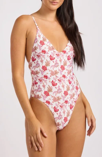 Seafolly Floral V-neck One-piece Swimsuit In Neutral