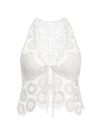 Seafolly Floral-lace Tie-front Top In White