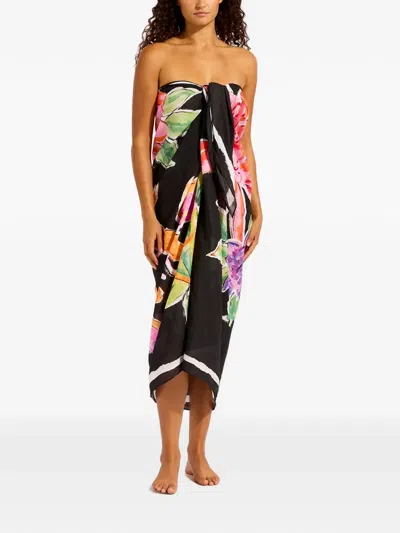 Seafolly Floral-print Sarong In Black