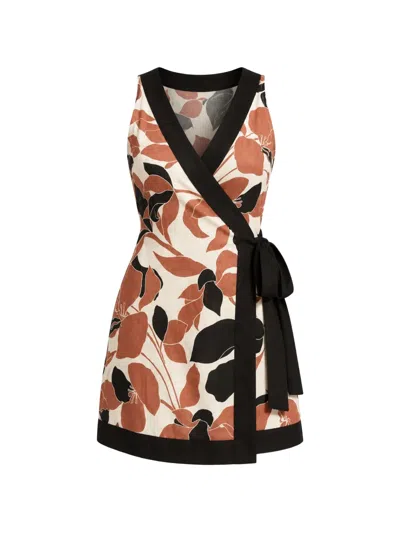 Seafolly Floral-print Wrap Mini Dress In Brown