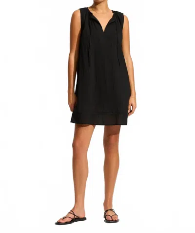 Seafolly Gathered Neck Mini Dress In Black