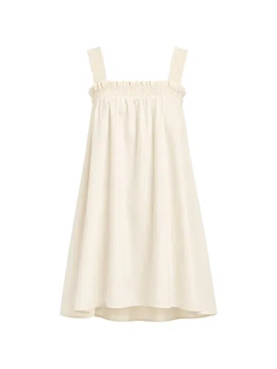 Seafolly Gathered-band Sleeveless Linen Mini Dress In Neutral