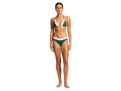 SEAFOLLY GIA RIC RAC BIKINI BOTTOM WOMEN'S EVERGREEN HIPSTER SWIMWEAR BUU530