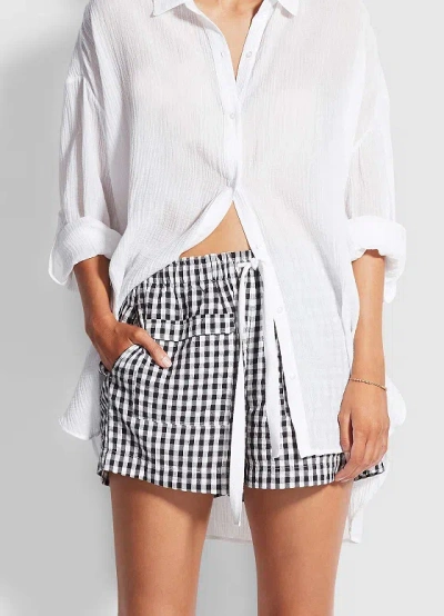 Seafolly Gingham Beach Short Black In White