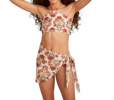 Seafolly Kids' Girl's Papillon 3 Piece Swimsuit Set In Red In Brown