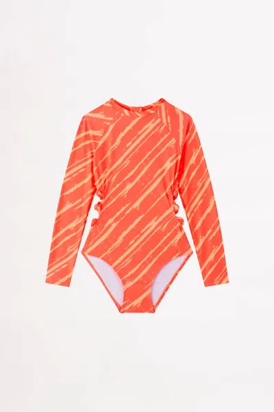 Seafolly Kids' Girls' Palm Cove Knot Side Paddlesuit In Coral In Orange