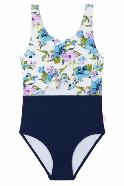 Seafolly Kids' Girls Vanuatu Bow Front One Piece In Blue In Multi