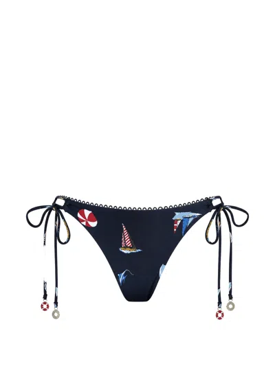 Seafolly Graphic-print Tie Side Bikini Bottoms In Blue