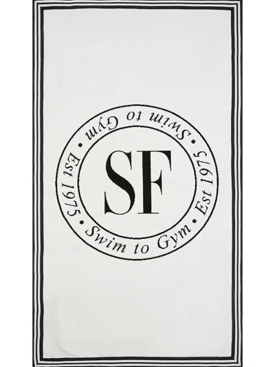 Seafolly Heritage Logo-print Striped Beach Towel In Neutrals
