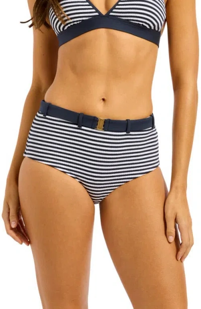 Seafolly Hollywood Belted Hipster Bikini Bottoms In Blue