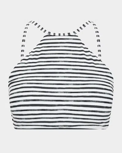 Seafolly Isla Palm High-neck Bikini Top In Black White