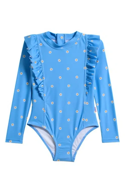 Seafolly Kids' Daisy Chain One-piece Rashguard Swimsuit In Blue