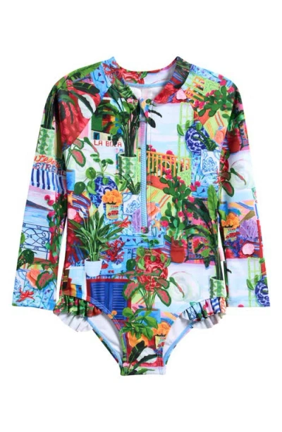 Seafolly Kids' La Boca Long Sleeve One-piece Swimsuit In Multi