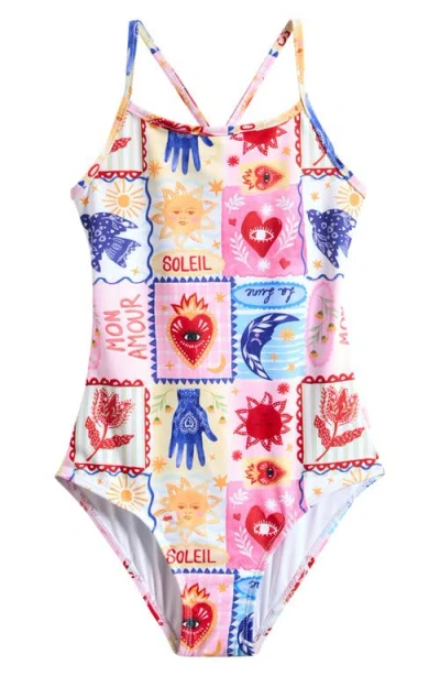 Seafolly Kids' Palermo Tie Back One-piece Swimsuit In Multi