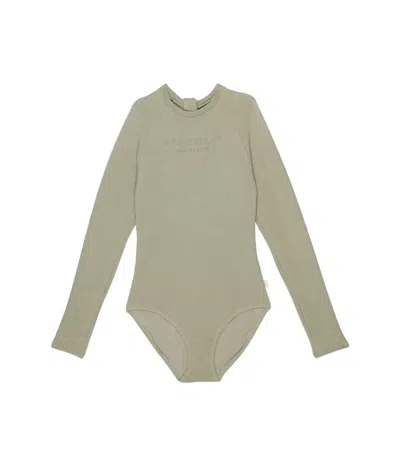 Seafolly Kids  Summer Essentials Swimsuit Khaki Long Sleeve One-piece Jdm1141 In Green