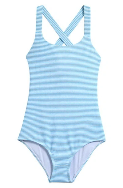 Seafolly Kids' Seersucker One-piece Swimsuit In Blue