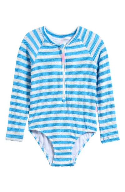 Seafolly Kids' Textured Long Sleeve One-piece Rashguard Swimsuit In Blue