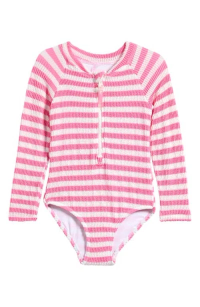 Seafolly Kids' Textured Long Sleeve One-piece Rashguard Swimsuit In Pink