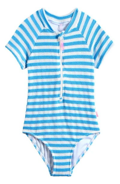 Seafolly Kids' Textured Short Sleeve One-piece Rashguard Swimsuit In Multi
