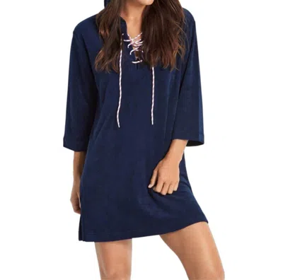 Seafolly Lace Up Terry Hoodie In Navy In Blue