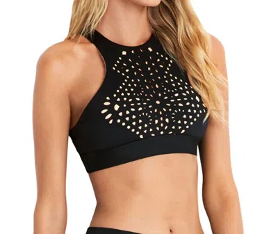 Seafolly Lasercut High Neck Sports Bra In Sea Black