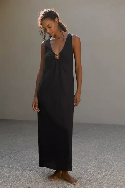 Seafolly Linen-blend Palmero Keyhole Maxi Dress In Black