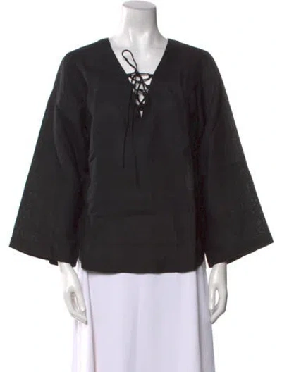 Pre-owned Seafolly Linen V-neck Blouse In Black