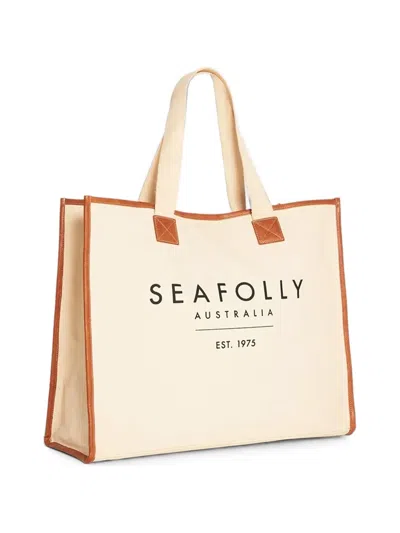 Seafolly Logo-print Leather-trim Beach Bag In Pattern