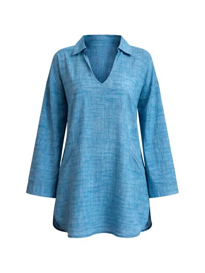 Seafolly Longline Beach Shirt In Blue