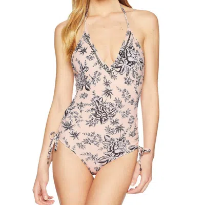 Seafolly Love Bird Deep V One Piece In Peach In Multi