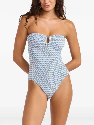 Seafolly Mala Ring Bandeau Geometric-print Swimsuit In Blue