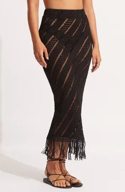 Seafolly Marrakesh Tassel Cover-up Midi Skirt In Black